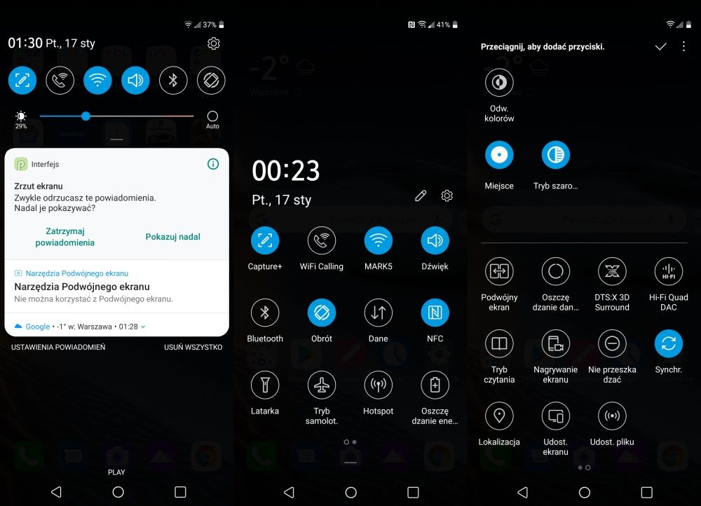 LG G8X ThinQ - menu podręczne, powiadomienia