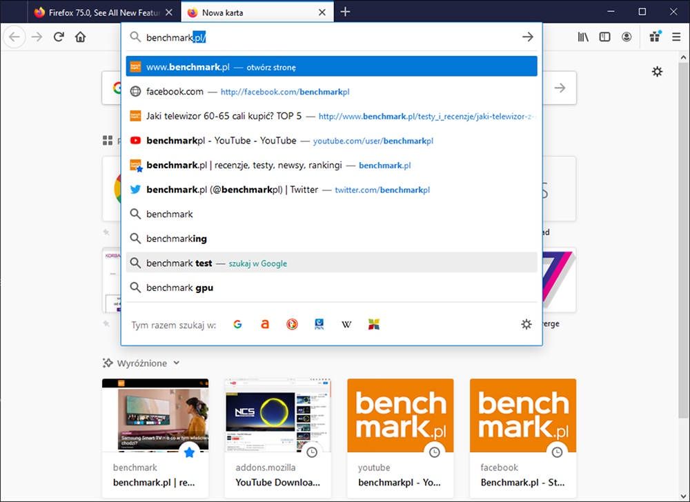 Firefox 75 pasek adresu