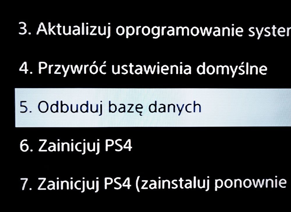 odbuduj bazę danych PS4