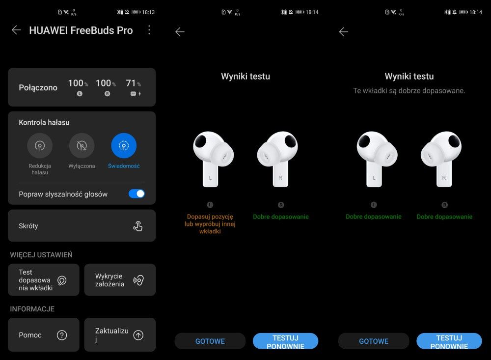 Huawei FreeBuds Pro dopasowanie