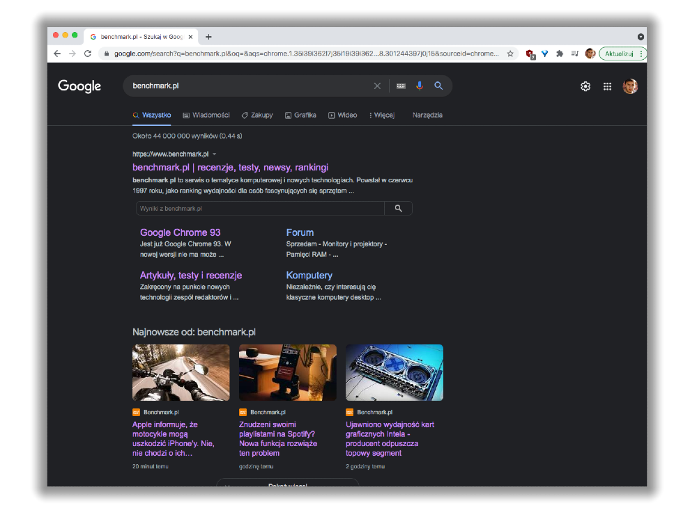 Google Dark Mode - ciemny motyw