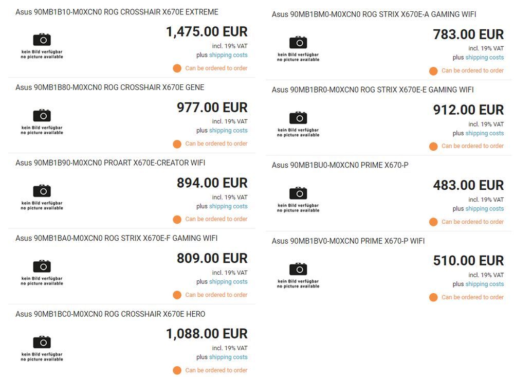ASUS ceny płyt głównych X670E i X670