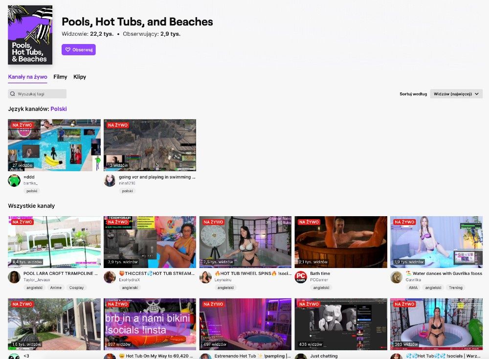 Twitch - kategoria Pools, Hot Tubs, and Beaches