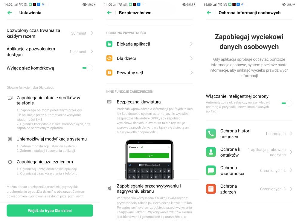 ColorOS funkcje ochronne