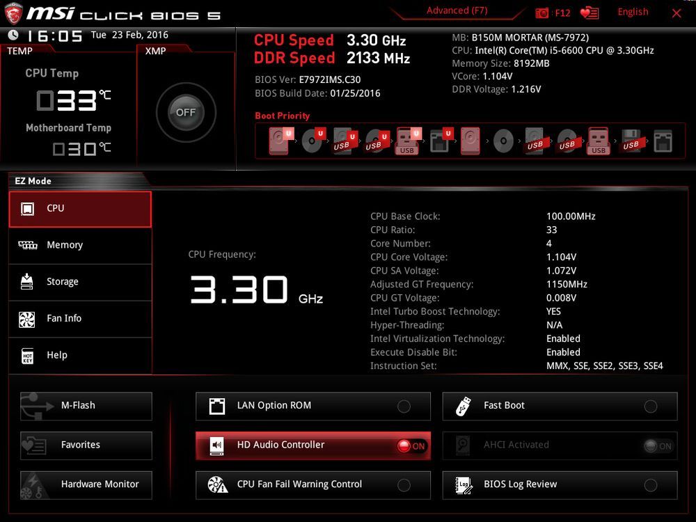 MSI B150M Mortar - Click BIOS 5 tryb EZ Mode