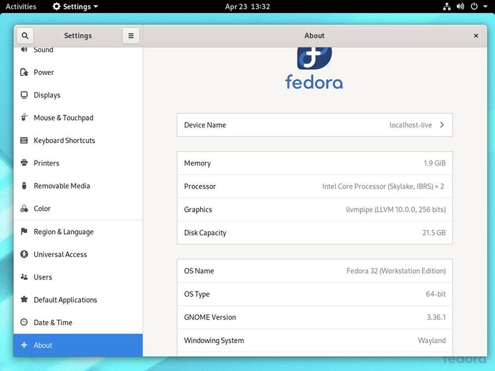 Fedora 32 system