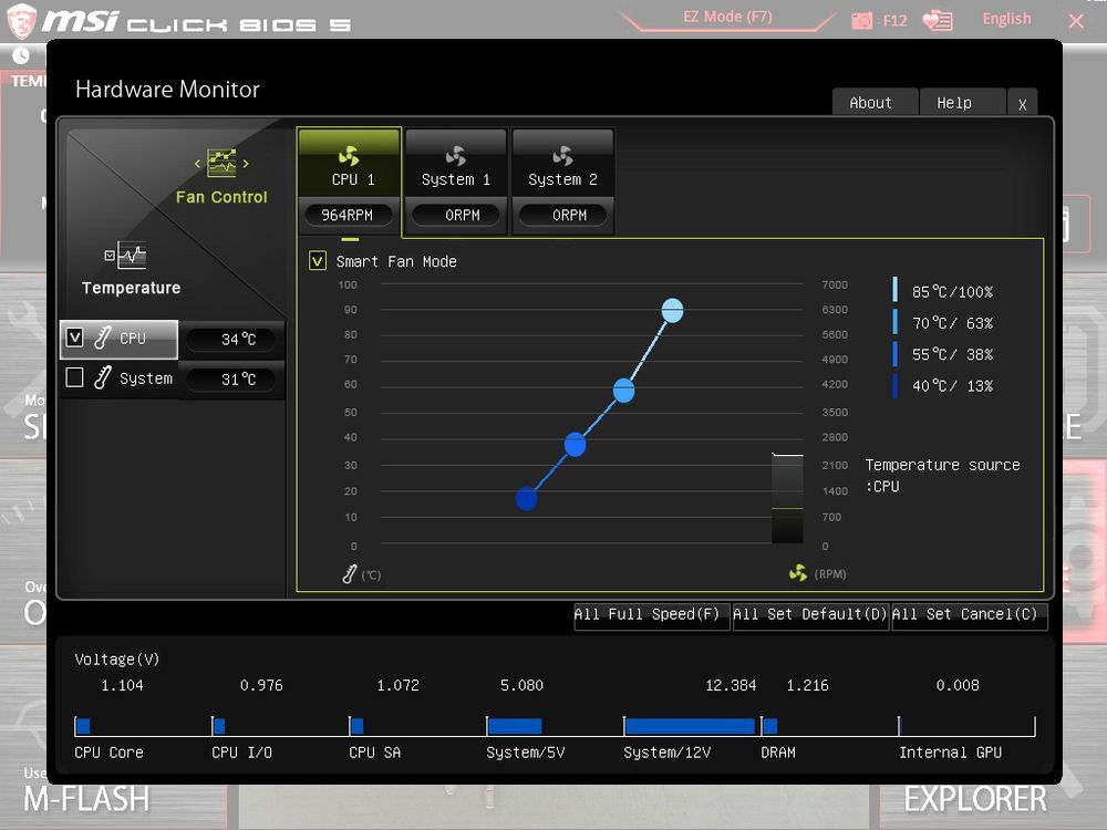 MSI B150M Mortar- Click BIOS 5 zakładka Hardware Monitor