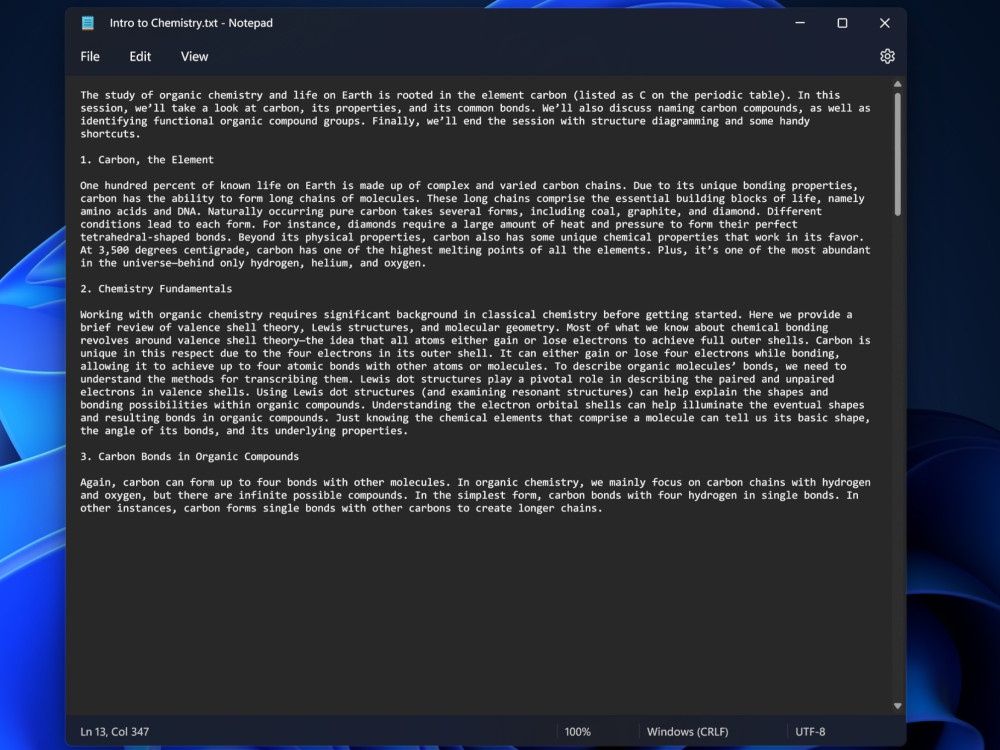 Notatnik Windows 11 okno