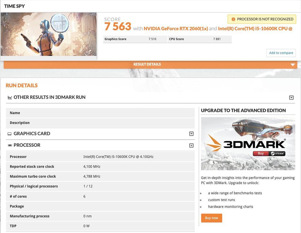 Intel Core i5-10600K - wydajność 3DMark Time Spy