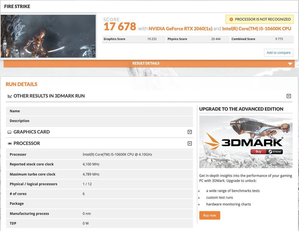 Intel Core i5-10600K - wydajność 3DMark Fire Strike