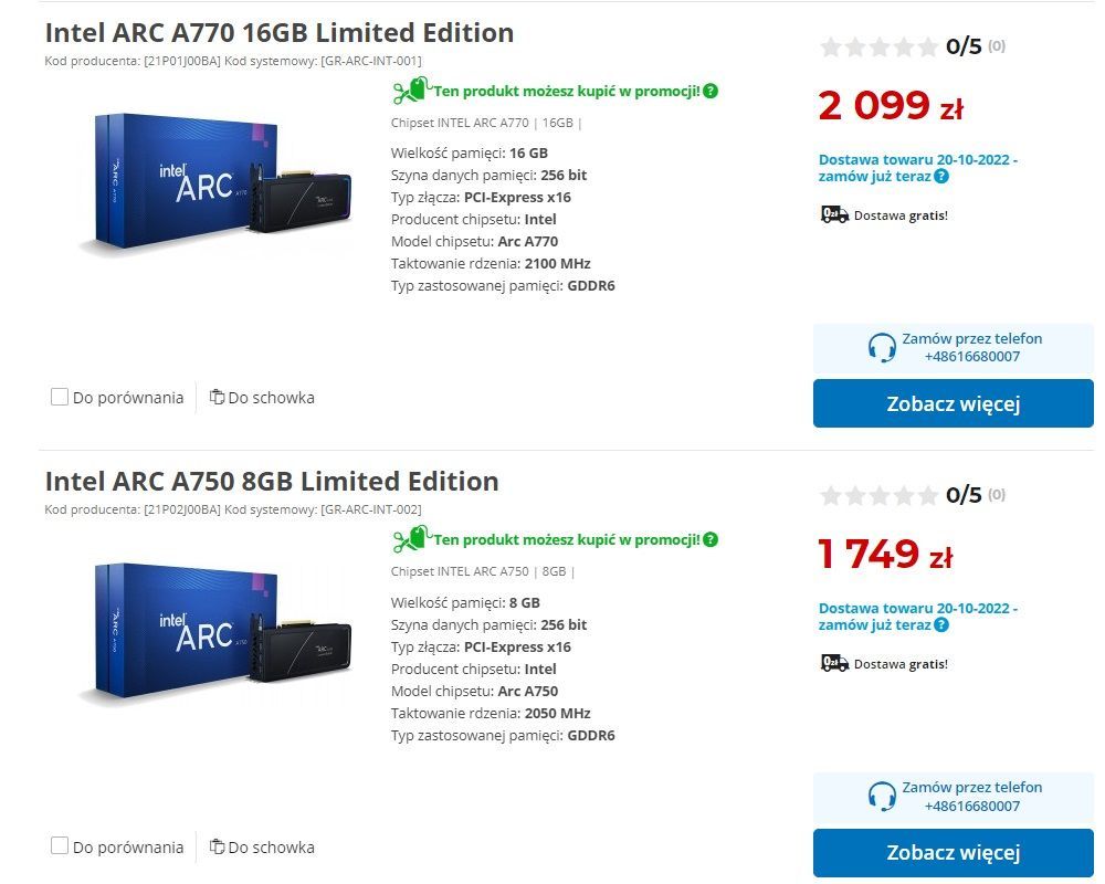 Intel Arc A770 i A750 - ceny kart graficznych