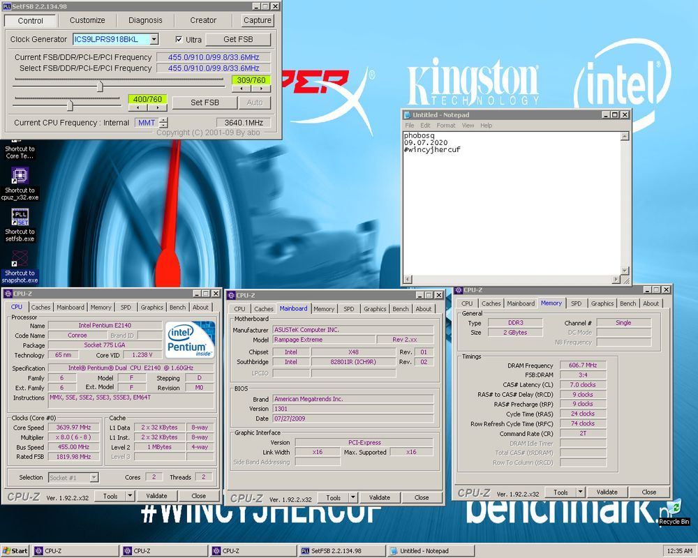 phobosq - wynik podkręcania Intel Pentium E2140