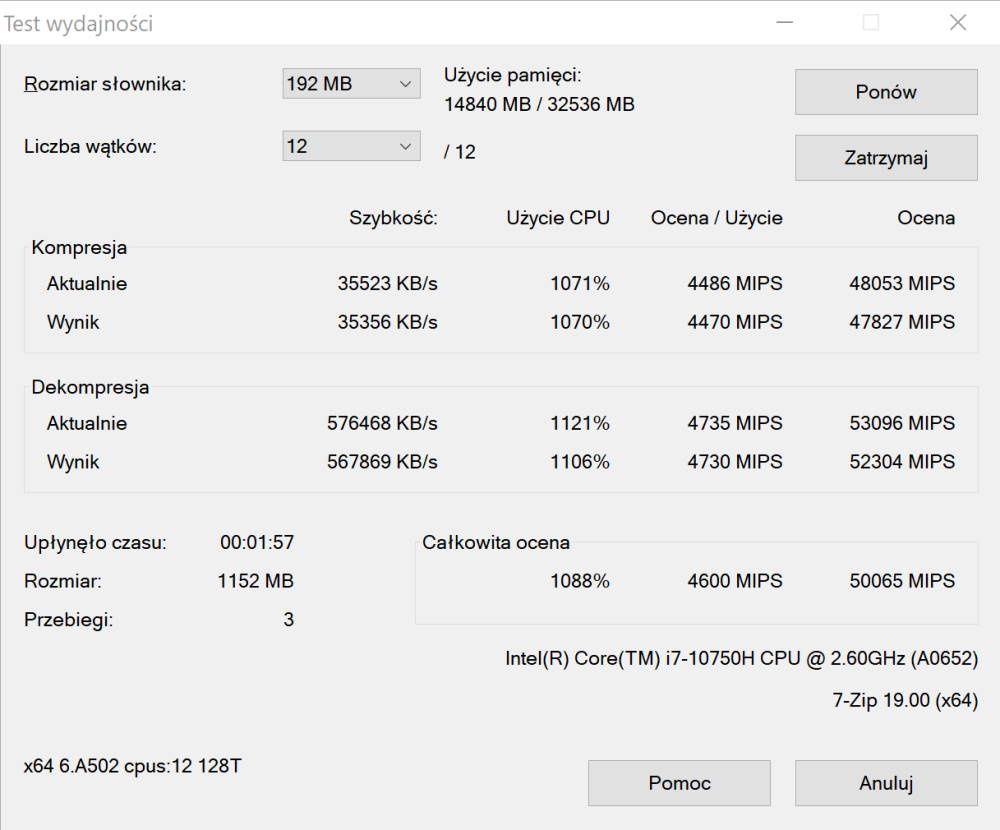 HP ENVY 15 OLED - Wyniki 7-Zip