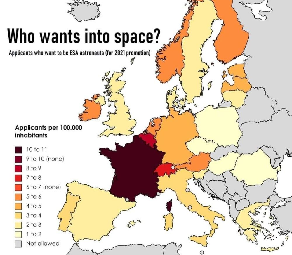 Rozkład kandydatów na astronautów. Kraje europejskie