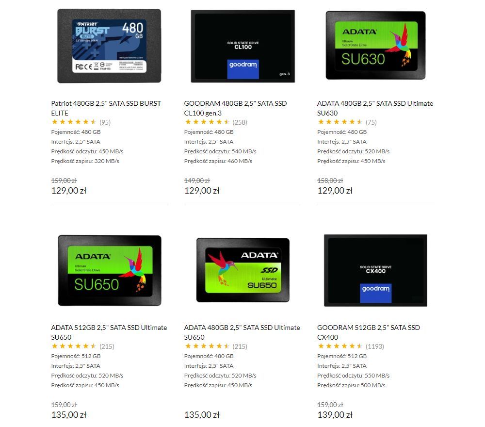 Ceny dysków SSD x-kom