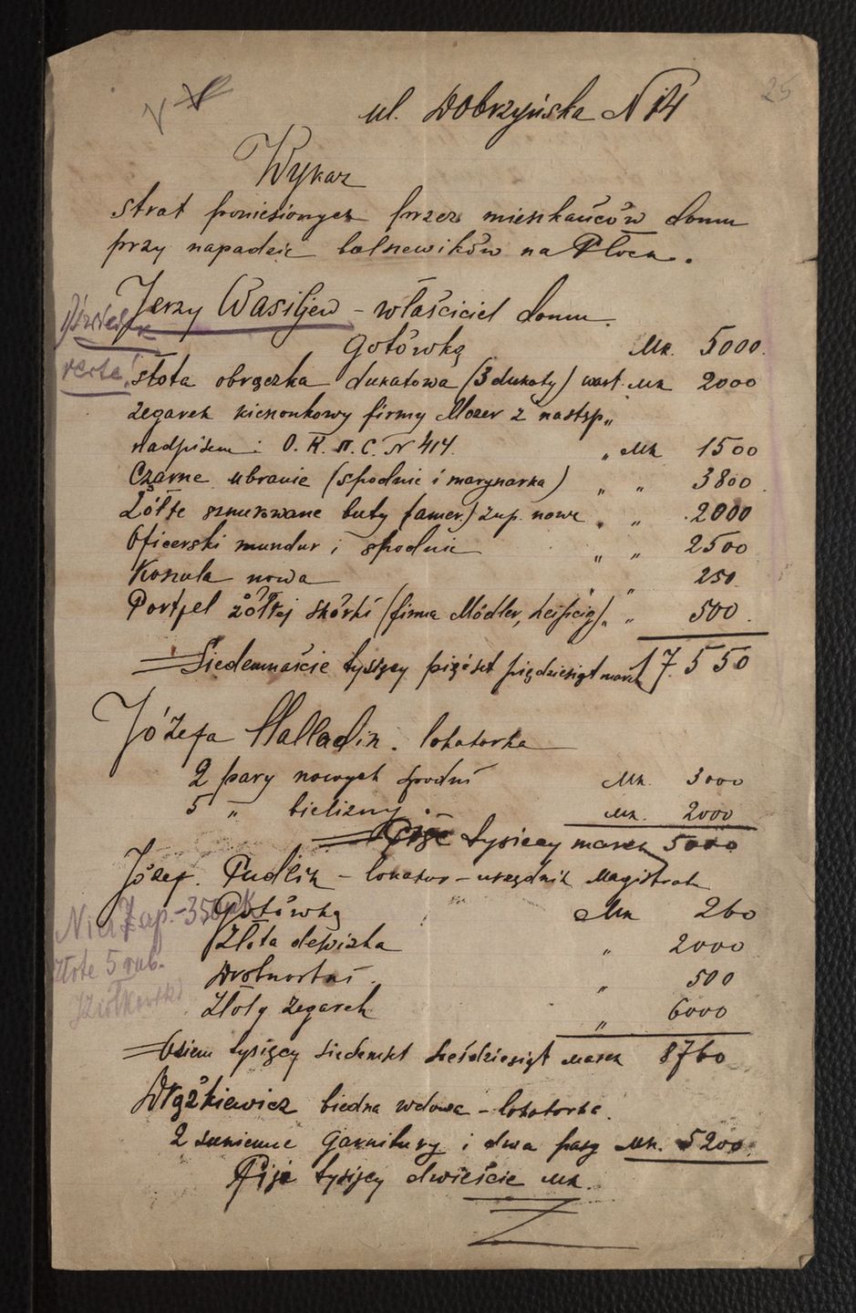 Raporty, protokoły, relacje, wykazy strat 