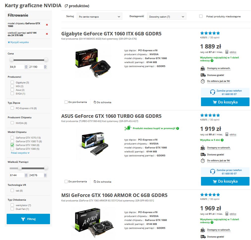 GeForce GTX 1060 6GB - ceny Komputronik