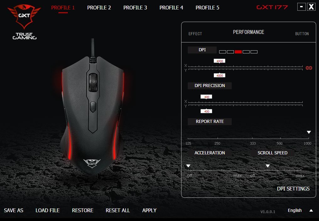 Trust GXT 177 Gaming Mouse - ustawienia myszky
