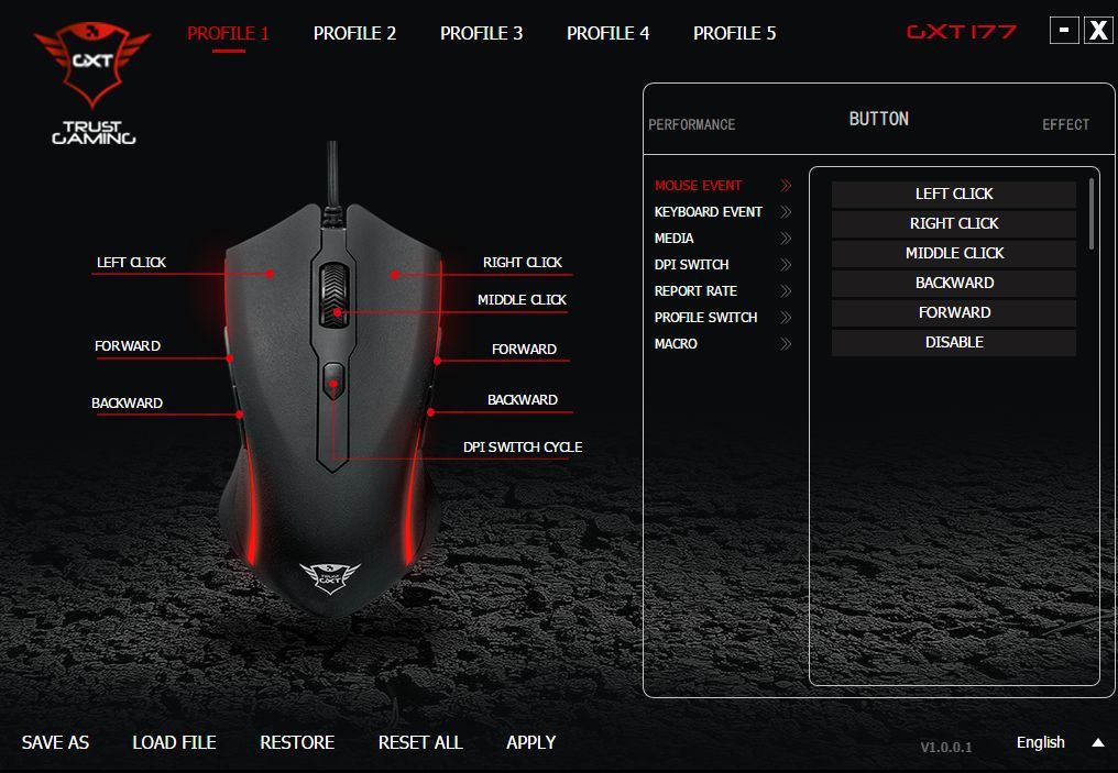 Trust GXT 177 Gaming Mouse - profile