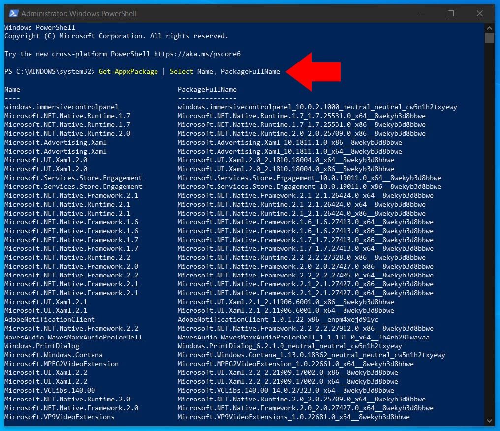 lista aplikacji w powershell