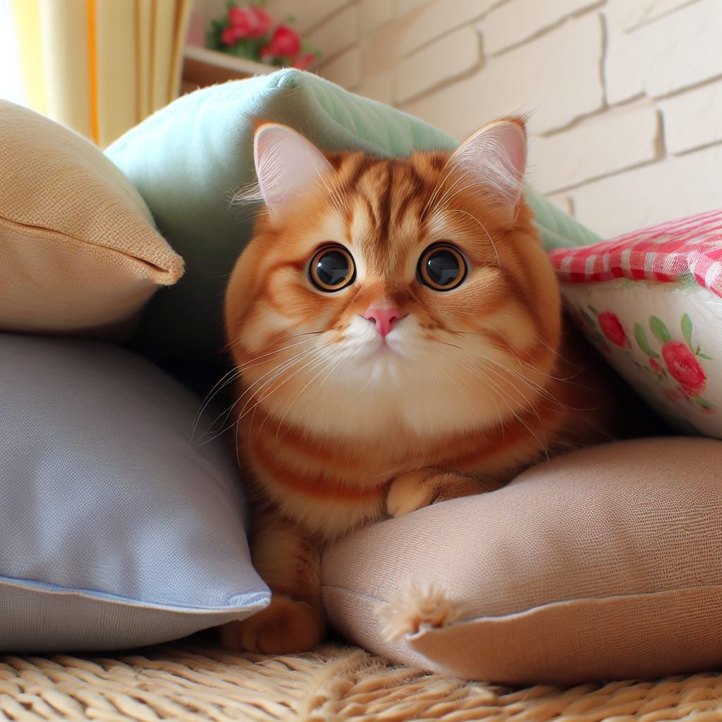 rudy kot na poduszkach