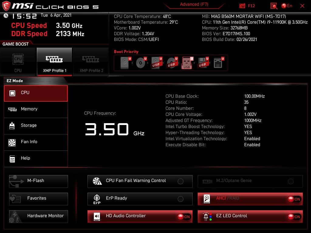 MSI MAG B560M Mortar Wi-Fi - UEFI BIOS 1