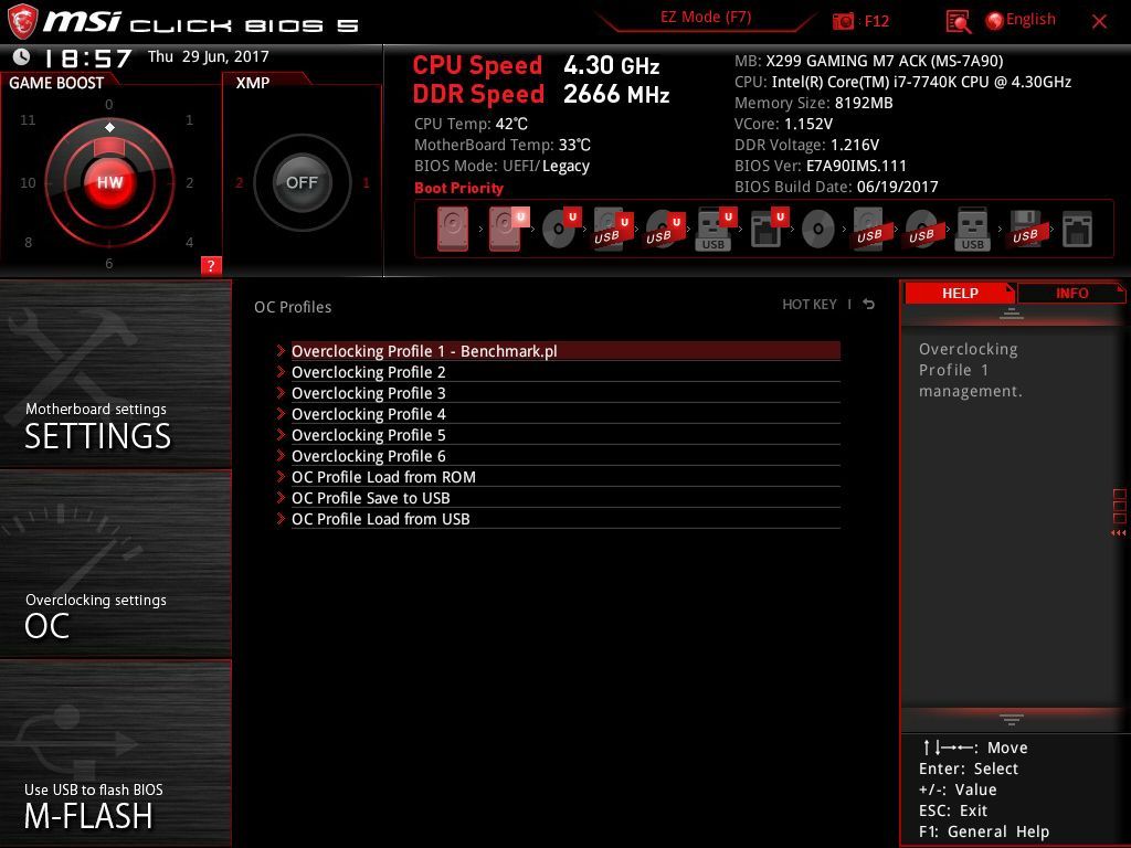 MSI X299 Gaming M7 ACK - UEFI