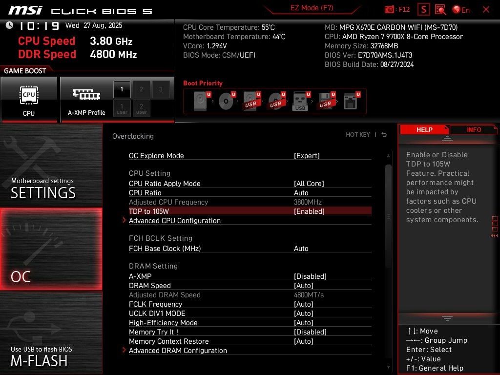 MSI UEFI Click BIOS 5 - TDP to 105W