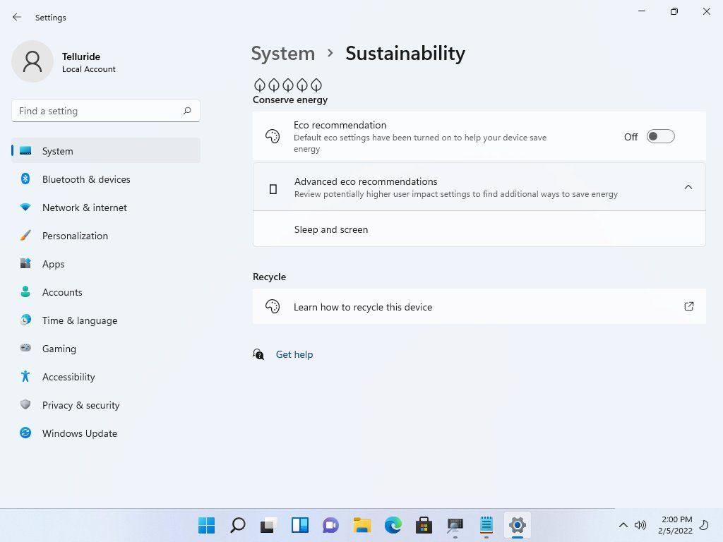 Windows 11 - Sustainability