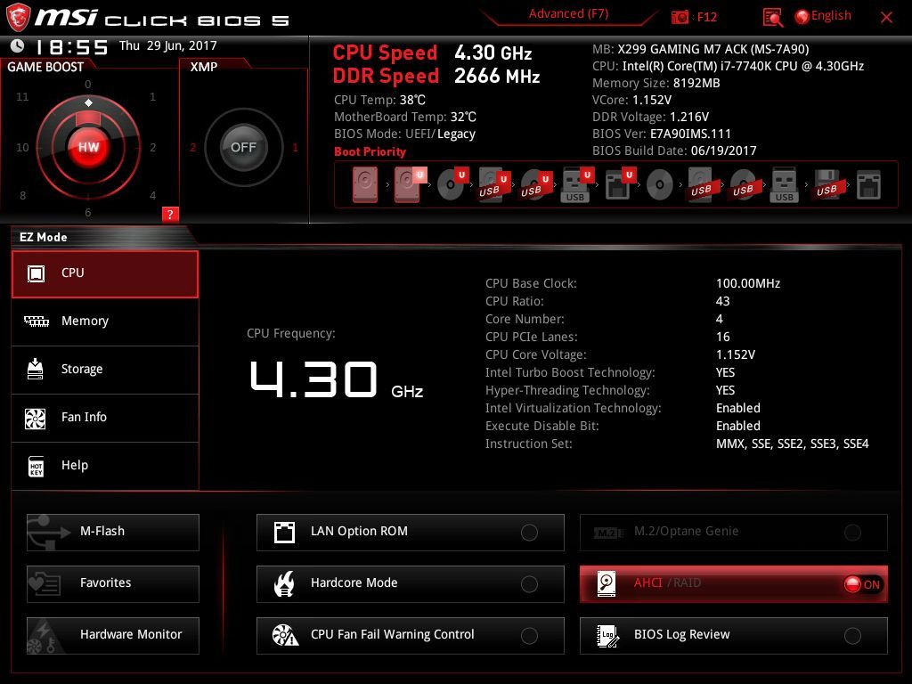 MSI X299 Gaming M7 ACK - UEFI