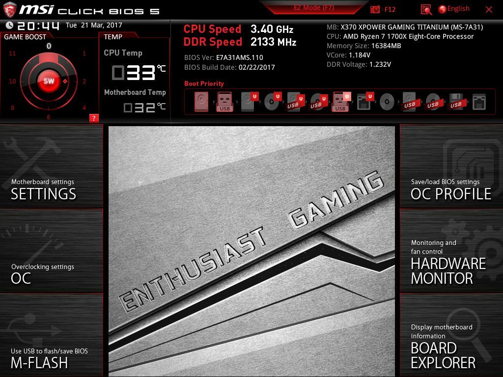 MSI X370 XPower Titanium Gaming - UEFI