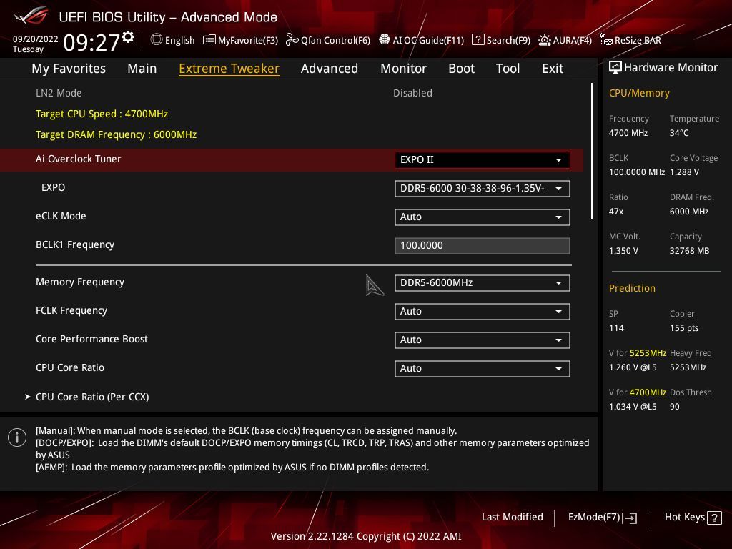 ASUS UEFI BIOS - profil EXPO