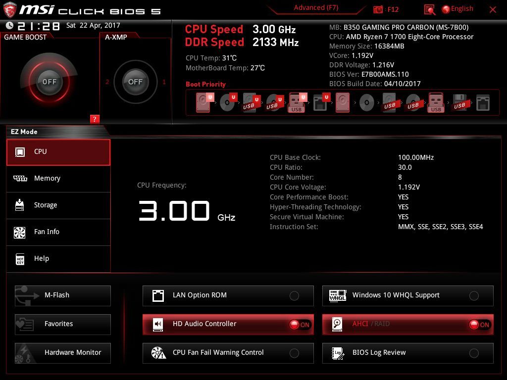 MSI B350 Gaming Pro Carbon - Click BIOS 5