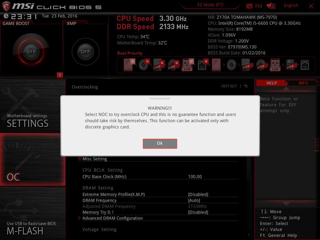 MSI Z170A Tomahawk - Click BIOS 5 funkcja NOC informacja