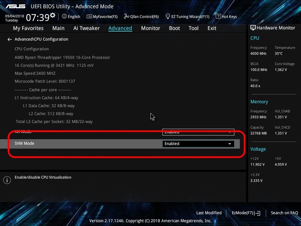 Włączenie wirtualizacji w UEFI BIOS