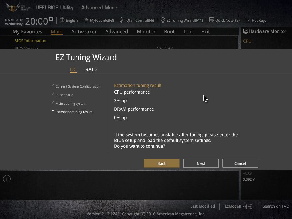ASUS Sabertooth Z170 Mark 1 - podkręcanie EZ Tuning Wizard