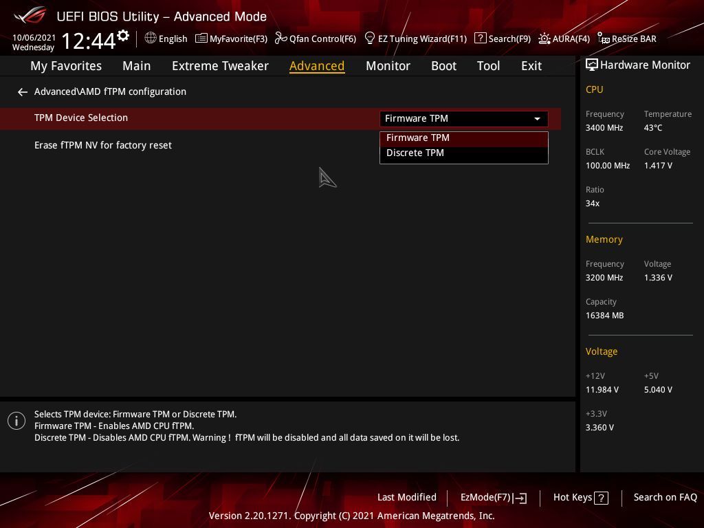 ASUS UEFI - aktywacja fTPM