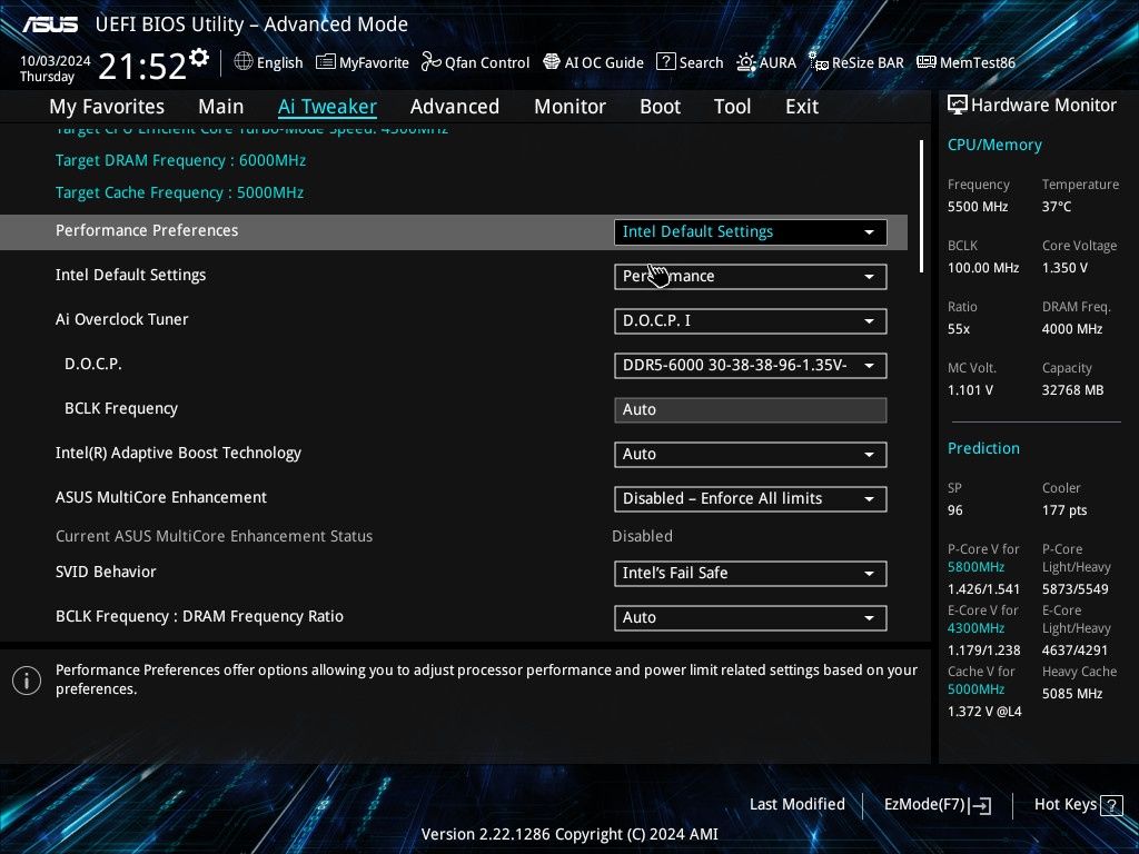 UEFI - Intel Default Settings