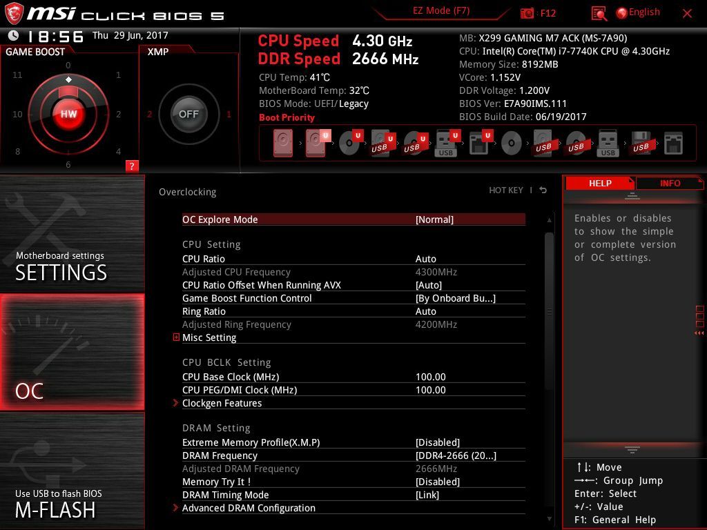 MSI X299 Gaming M7 ACK - UEFI