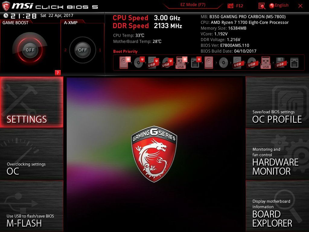 MSI B350 Gaming Pro Carbon - Click BIOS 5