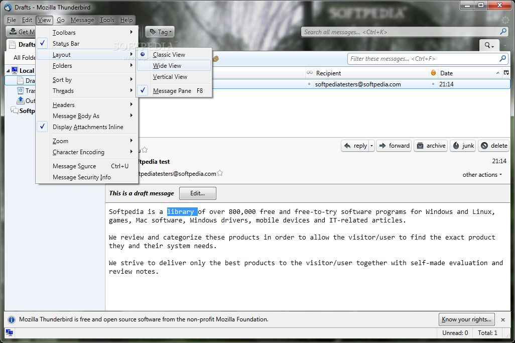 thunderbird wygląd wysyłanie e-mail  program