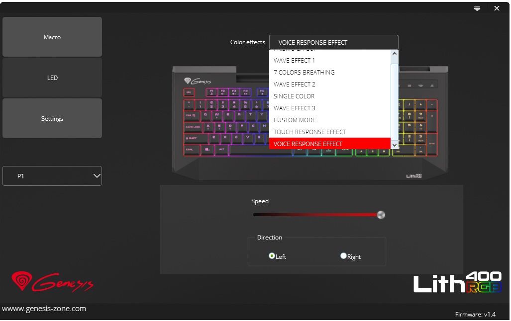 Genesis Lith 400 RGB - oprogramowanie i zakładka LED