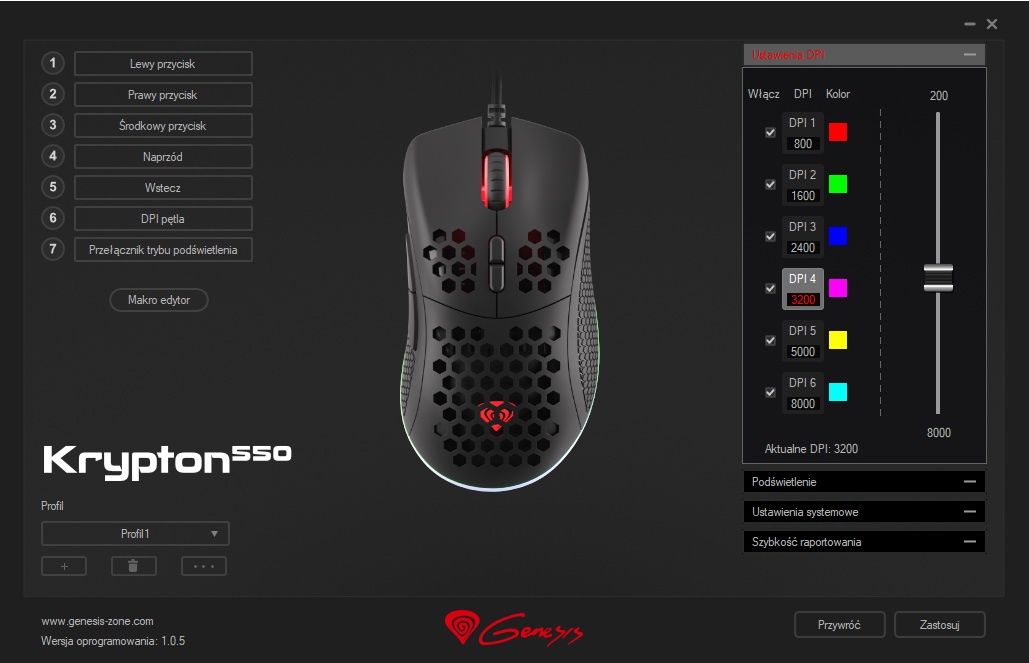 Genesis Krypton 550 - ustawienia rozdzielczości
