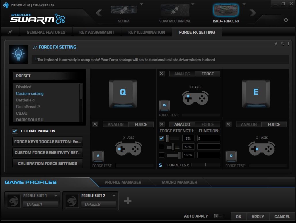 Roccat Isku+ Force FX - ustawienia Force FX