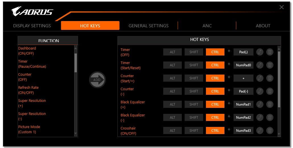 Gigabyte Aorus FI27Q-X - Sidekick skróty