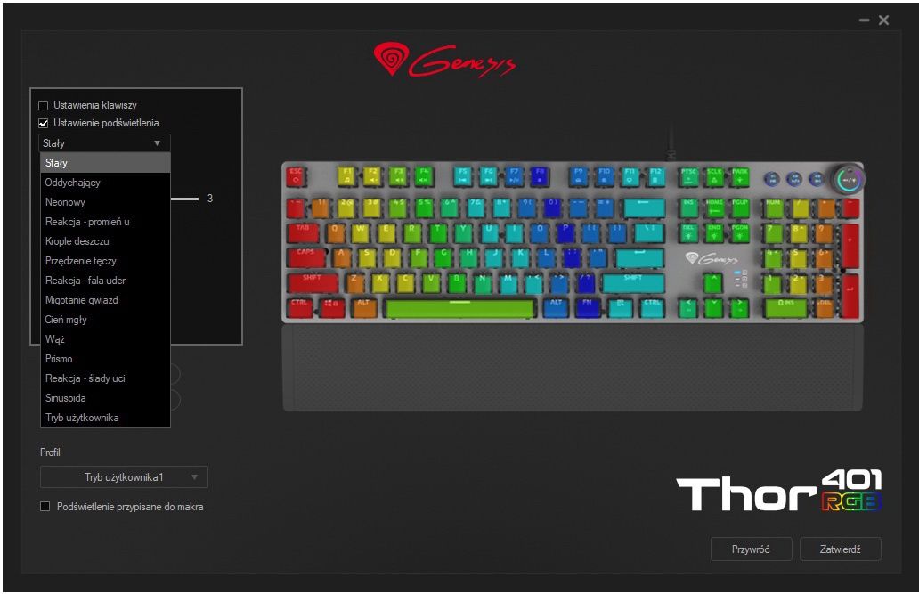 Genesis Thor 401 RGB - oprogramowanie i efekty podświetlenia