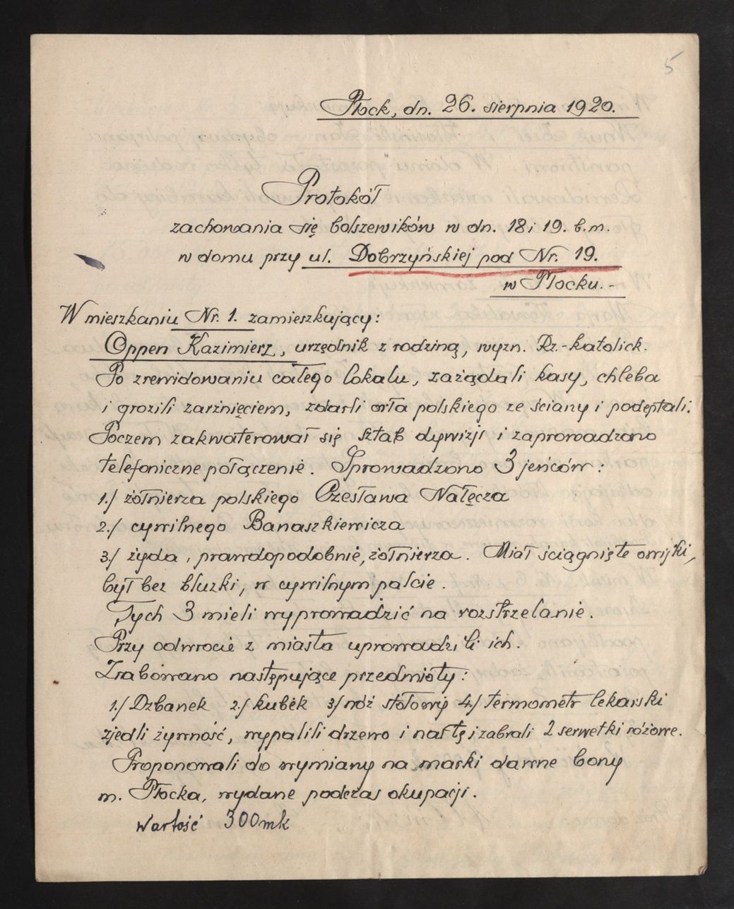 Raporty, protokoły, relacje, wykazy strat 