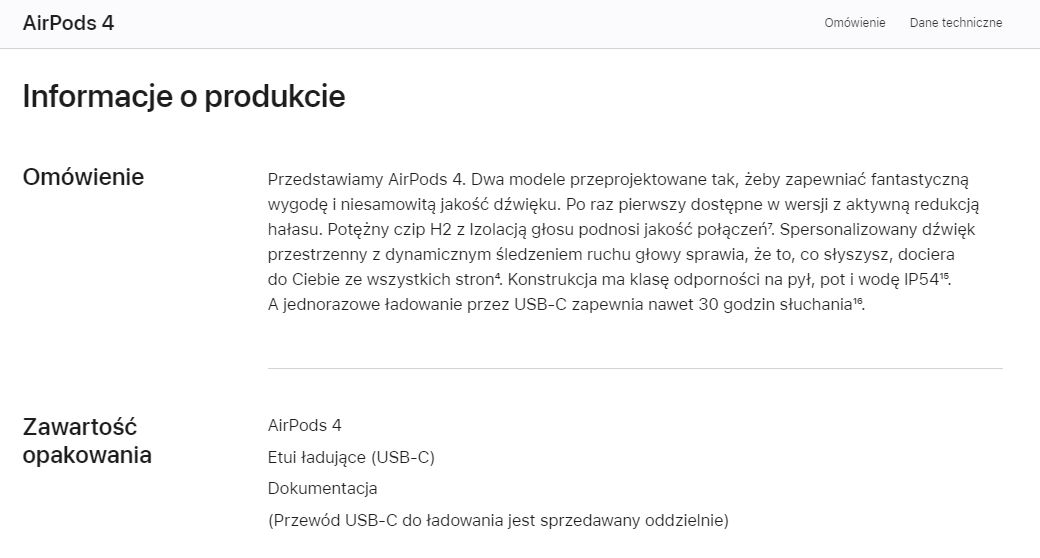 Apple AirPods 4 - przewód USB typ C