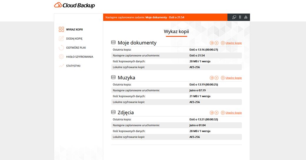 Cloud Backup - przyjazny interfejs