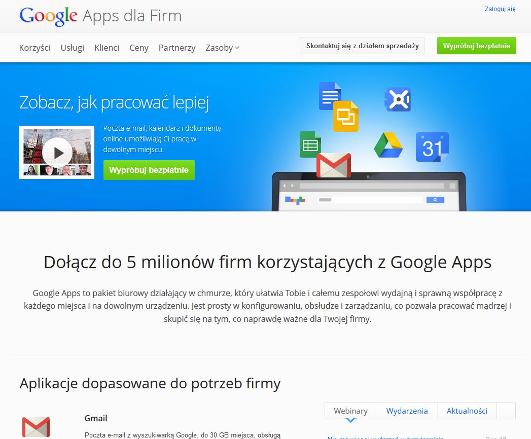 W Google Apps dla Firm znajdziemy narzędzia pozwalające m.in. na edycję tekstowych, pracę z arkuszem kalkulacyjnym, tworzenie prezentacji i rysunków